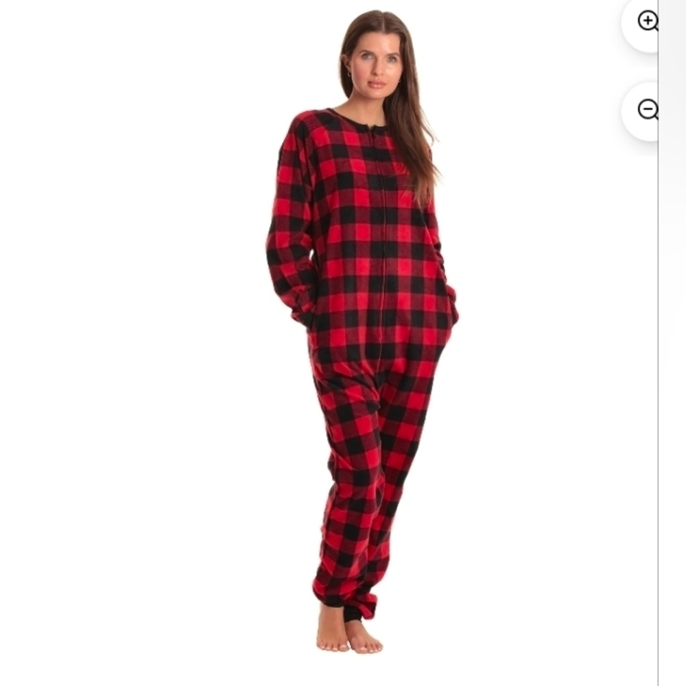 Just Love Printed Flannel Adult Onesie / Pajamas (Buffalo Plaid - Red Black